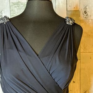 Xscape Rushed Gown sleeveless V neck plus size